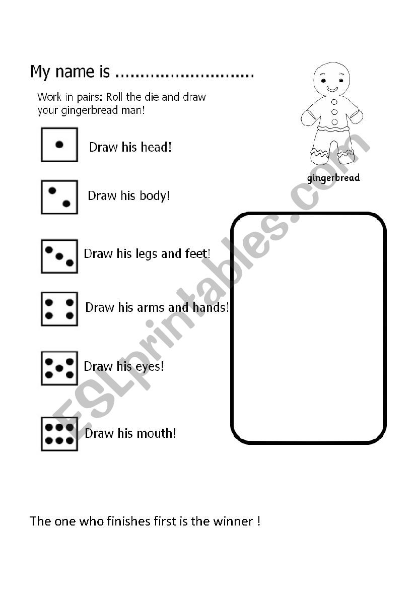 Gingerbread man game worksheet