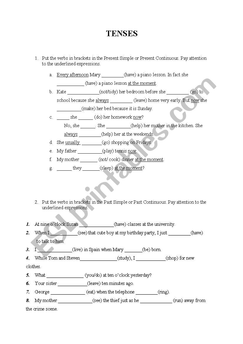 TENSES worksheet