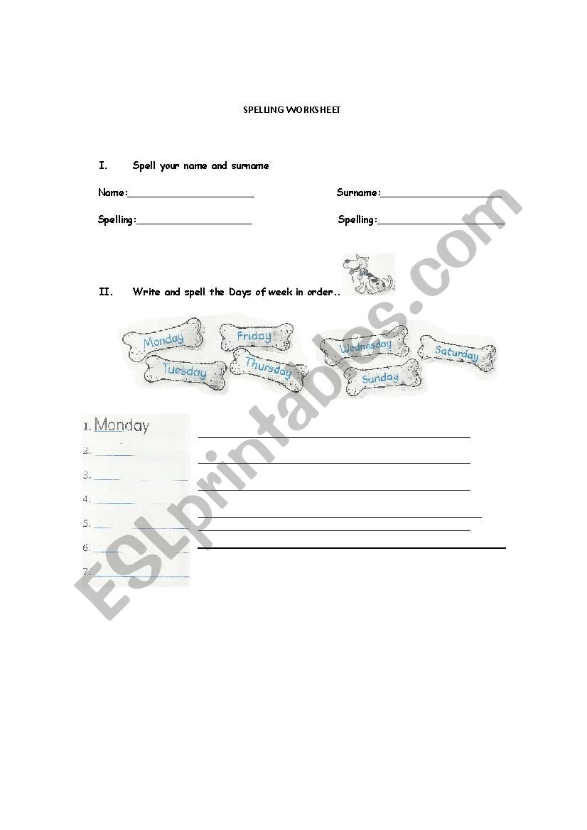 days of the week worksheet