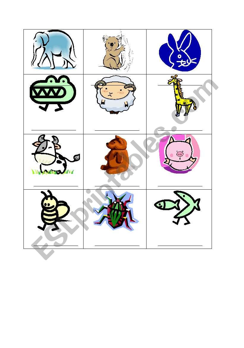 animal bingo 2  worksheet