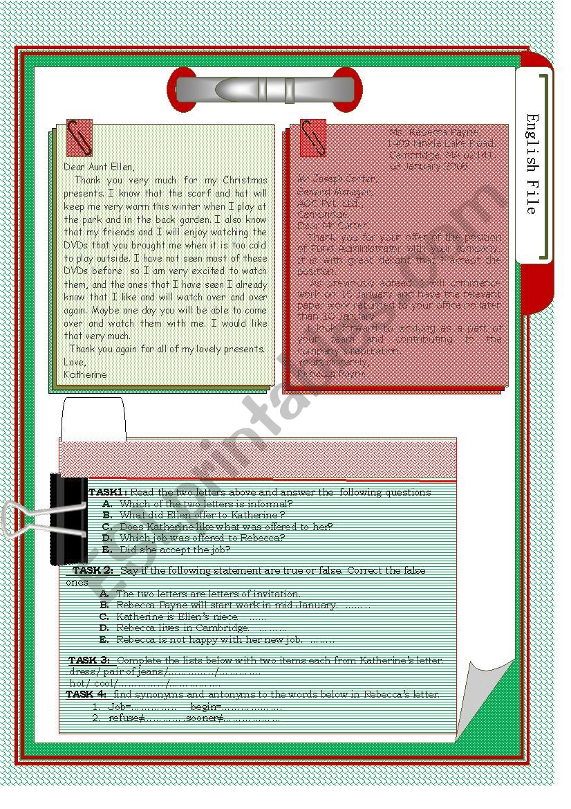 Thank-you letters worksheet