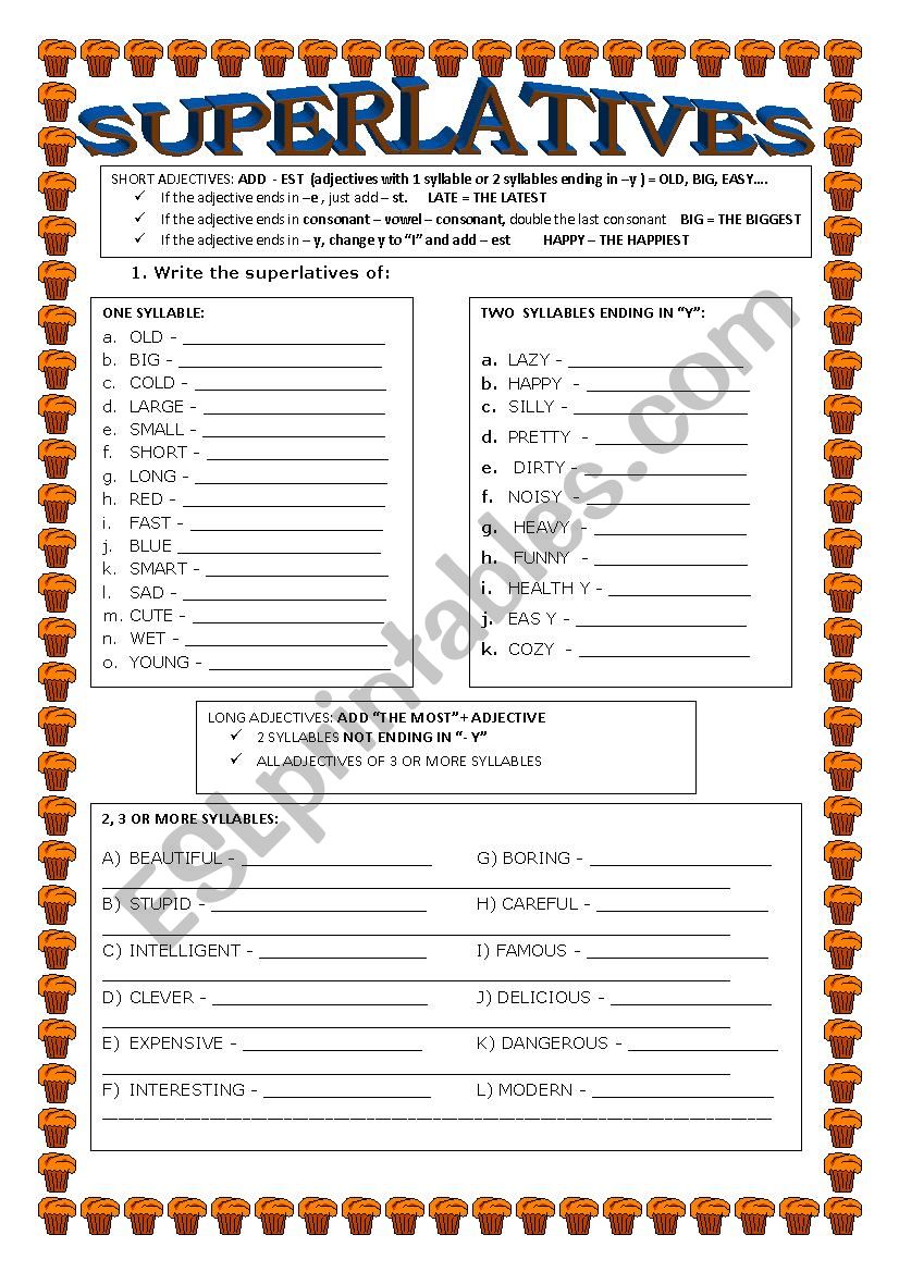 SUPERLATIVES worksheet