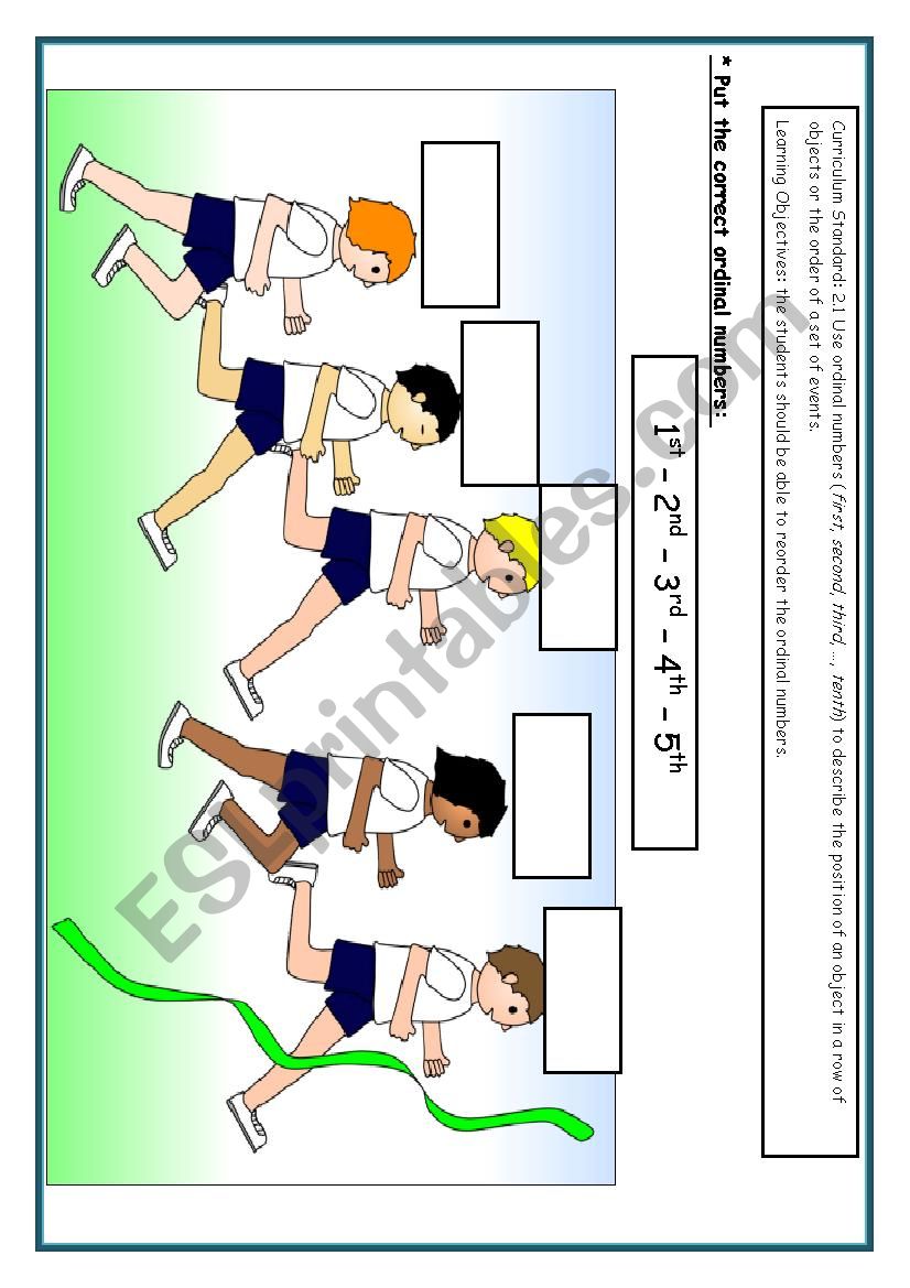 Ordinal Numbers worksheet