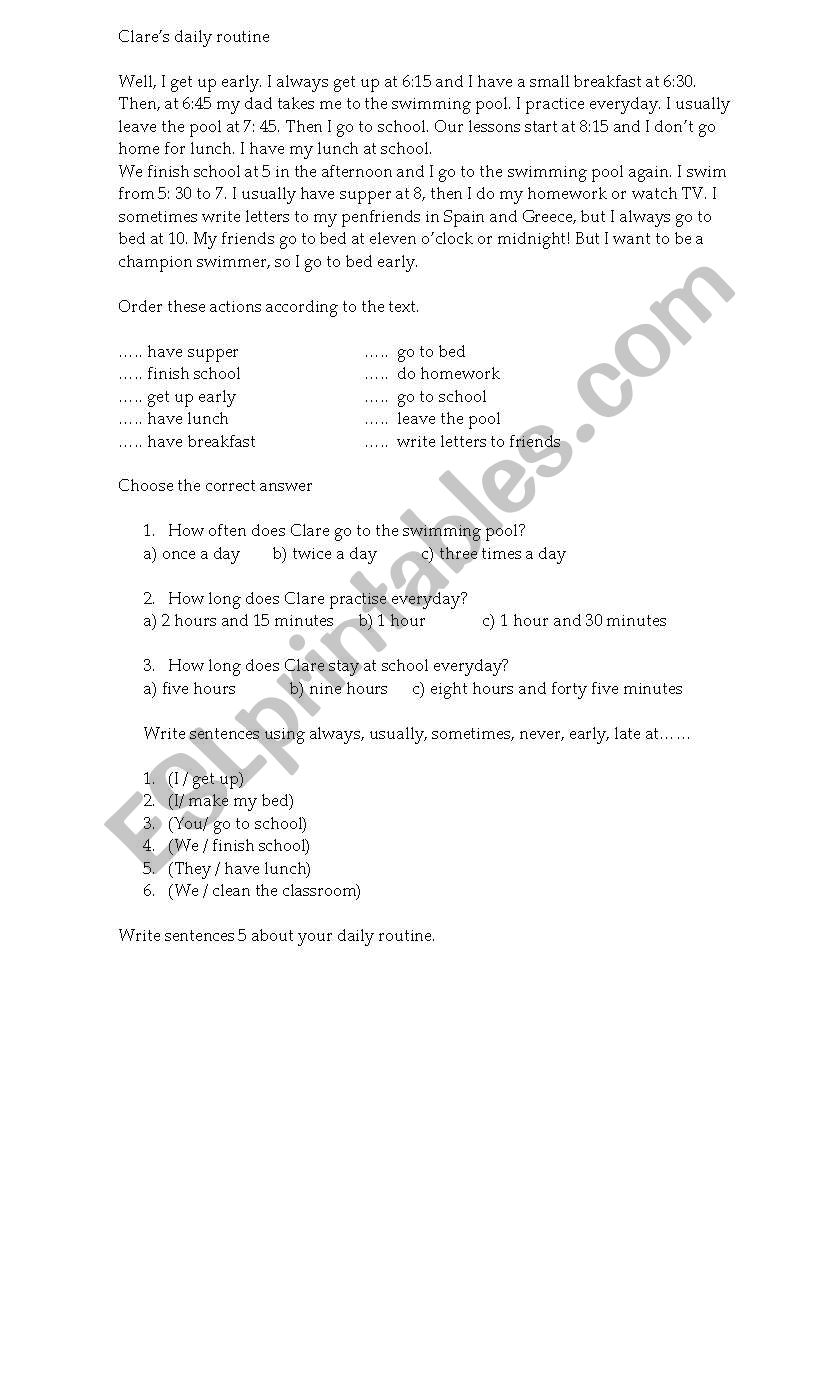 Daily Routine worksheet