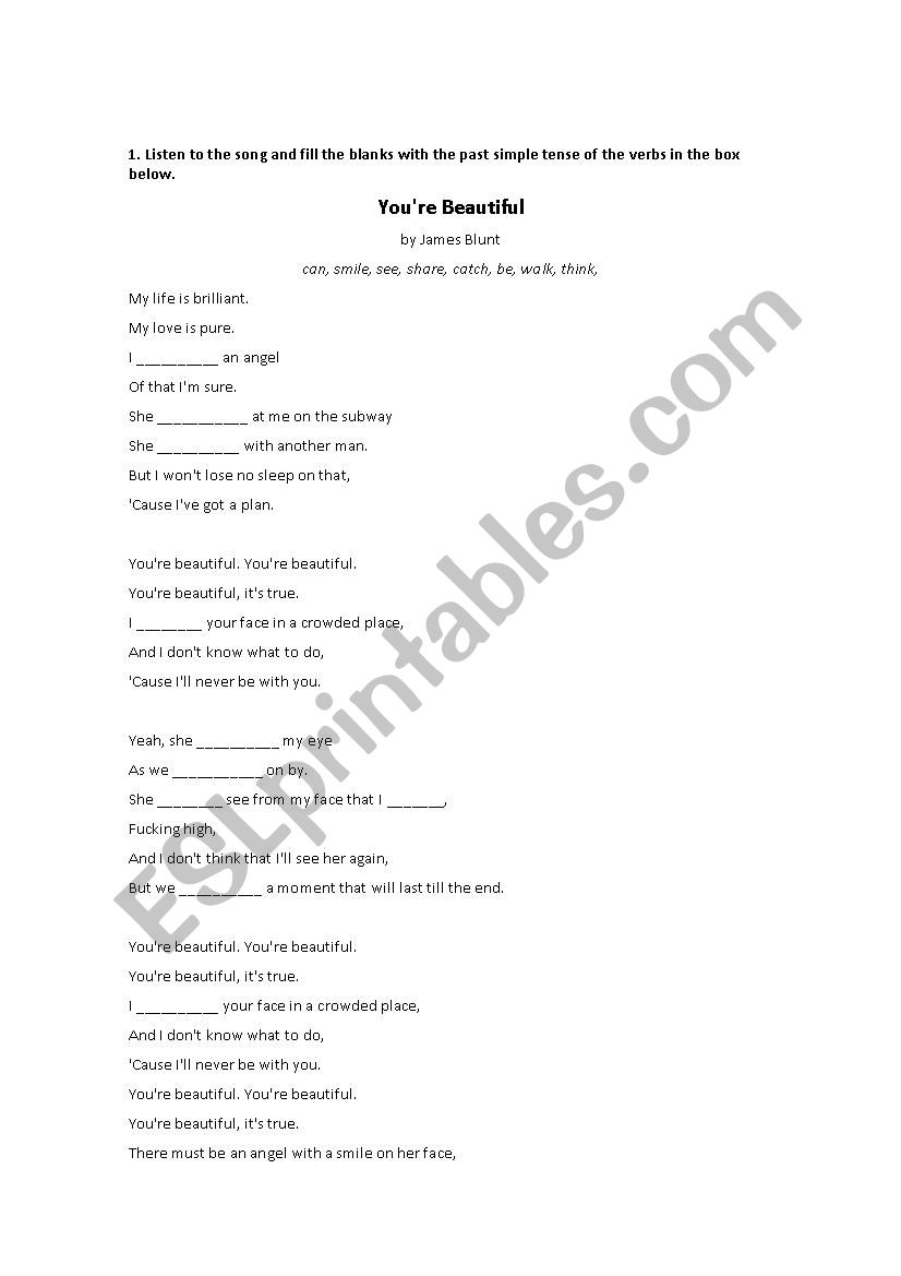 You Are Beautiful worksheet