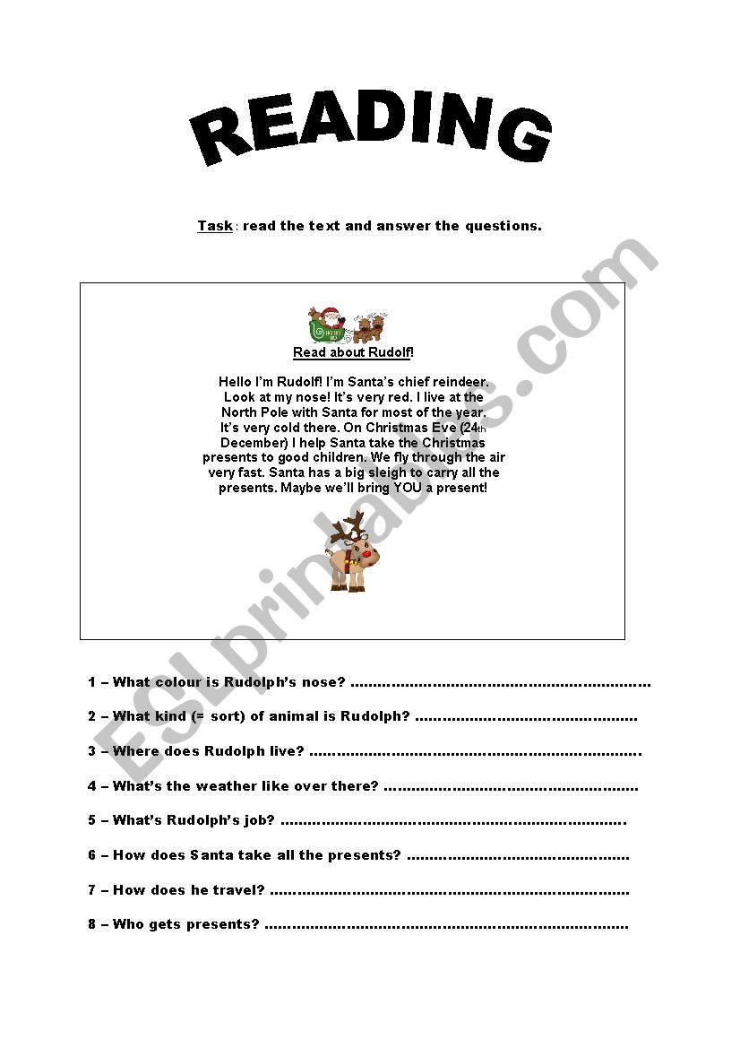 Santa and Rudolph : reading activity