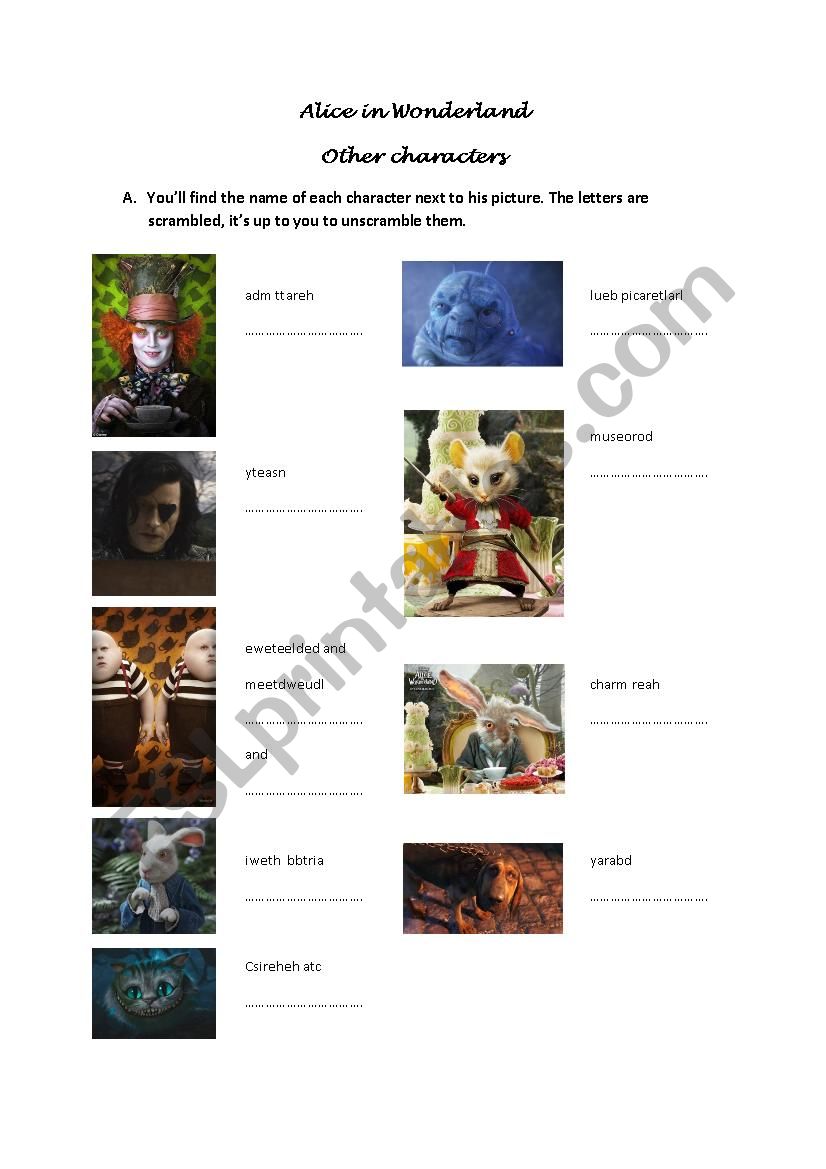 Alice in Wonderland part 2 worksheet