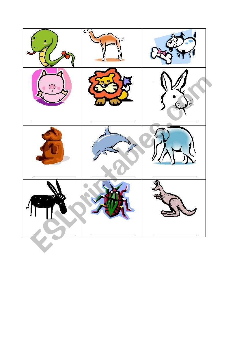 animals bingo 3 worksheet