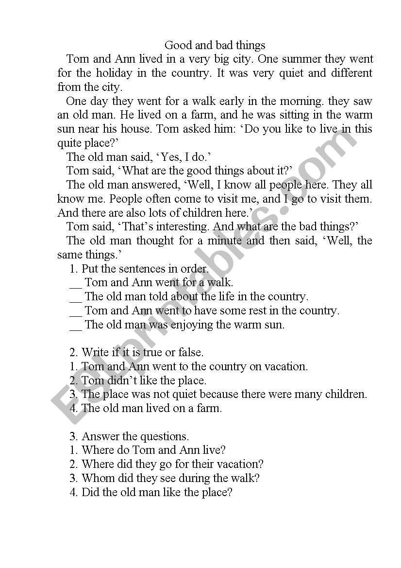 Reading Comprehension worksheet