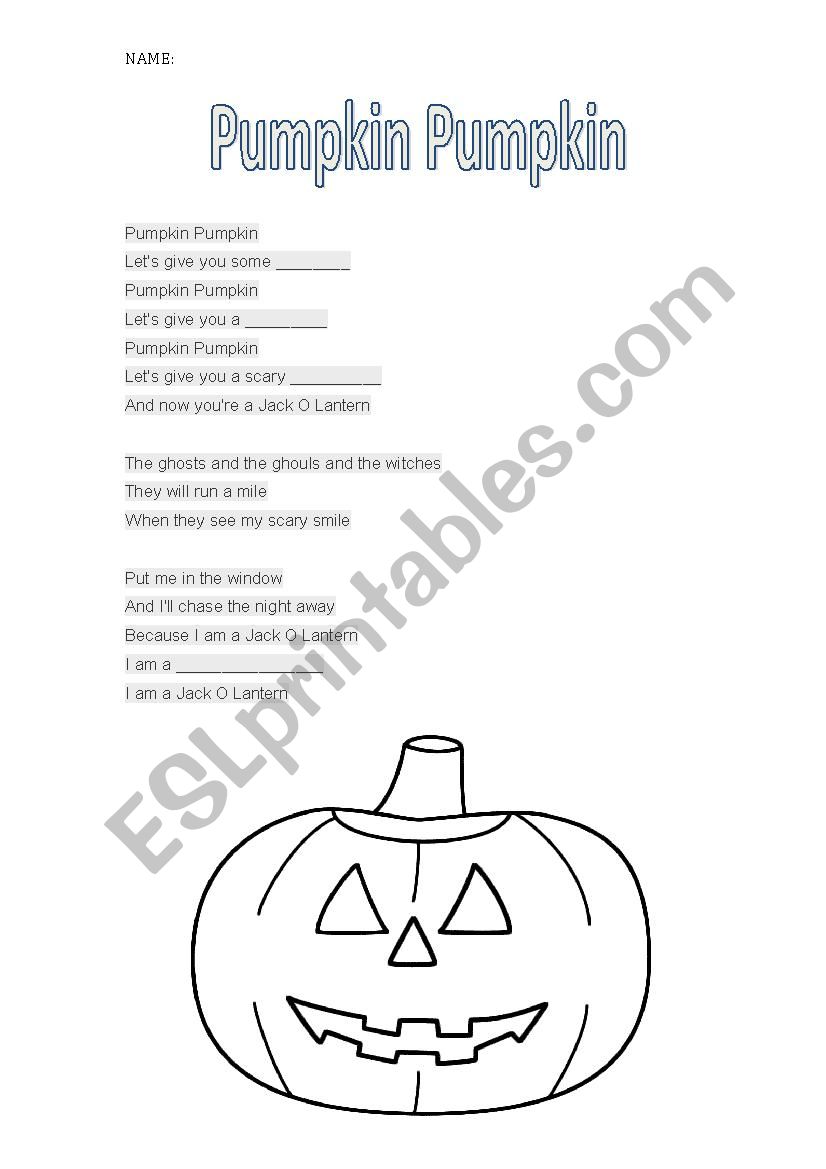 Pumpkin Pumpkin song worksheet