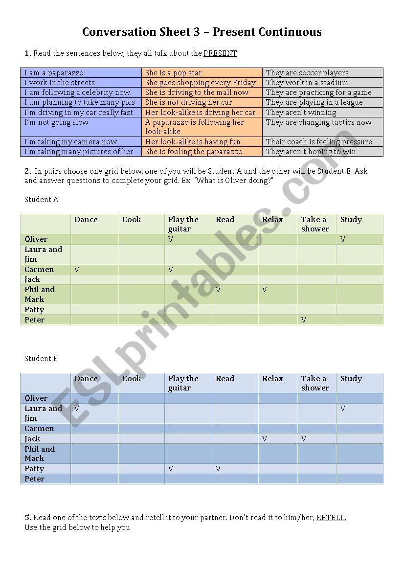 Conversation sheet 3 - Present Continuous