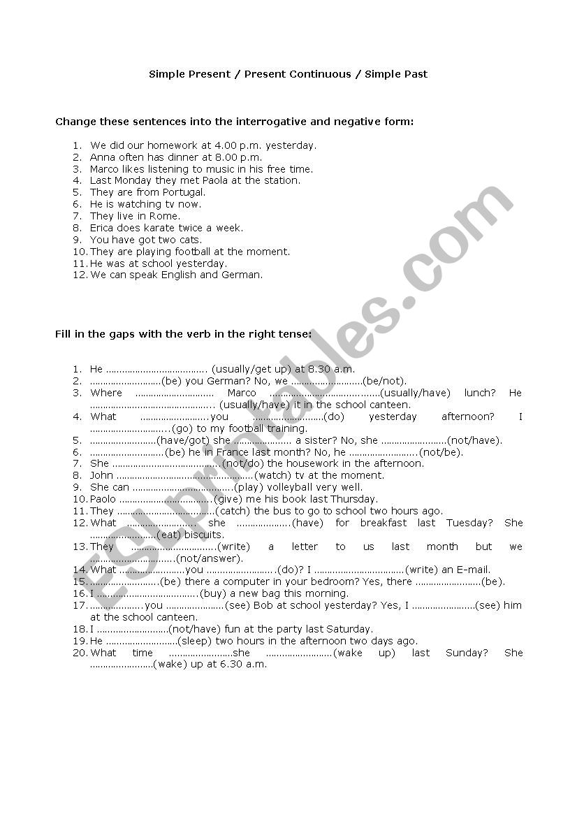 simple present present continuous simple past