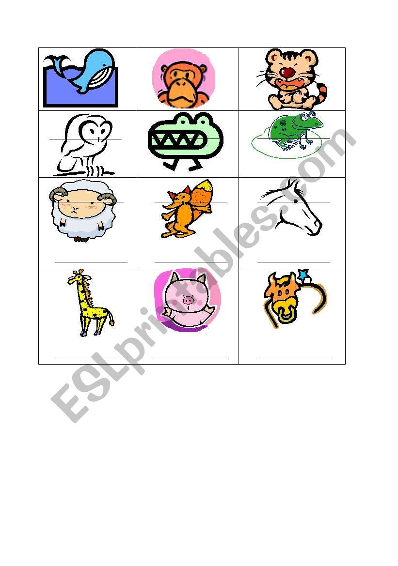 animal bingo 5 worksheet