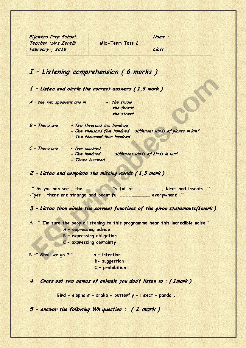 mid-term test N:2 worksheet