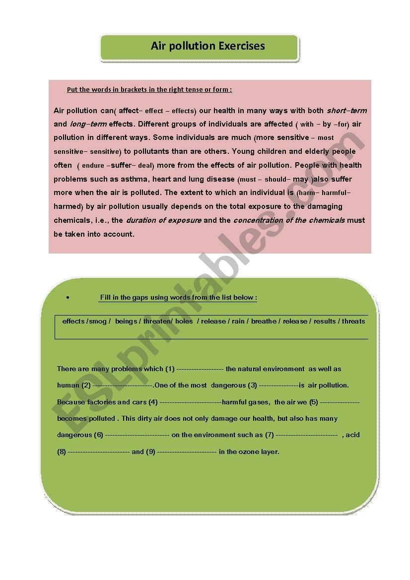 air pollution 2 worksheet