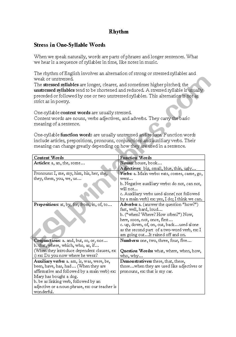 Content and Function words worksheet