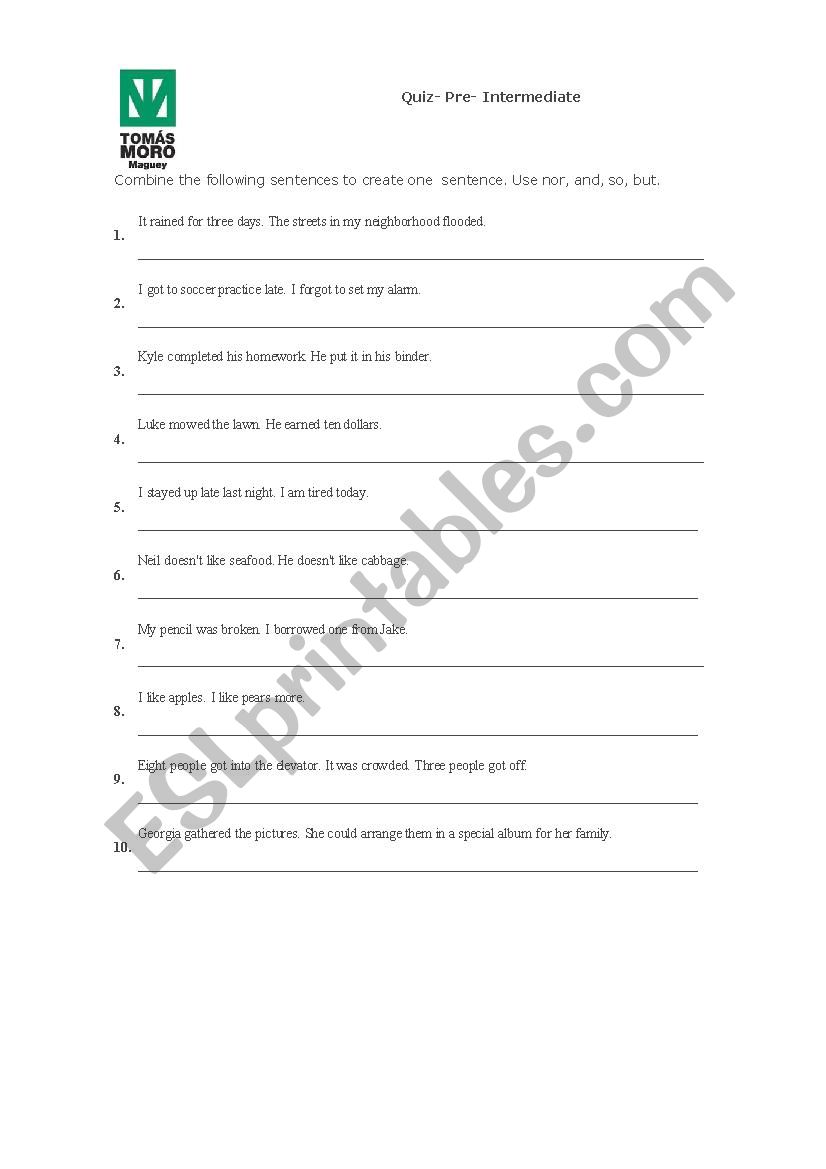 Compound Sentences Quiz worksheet