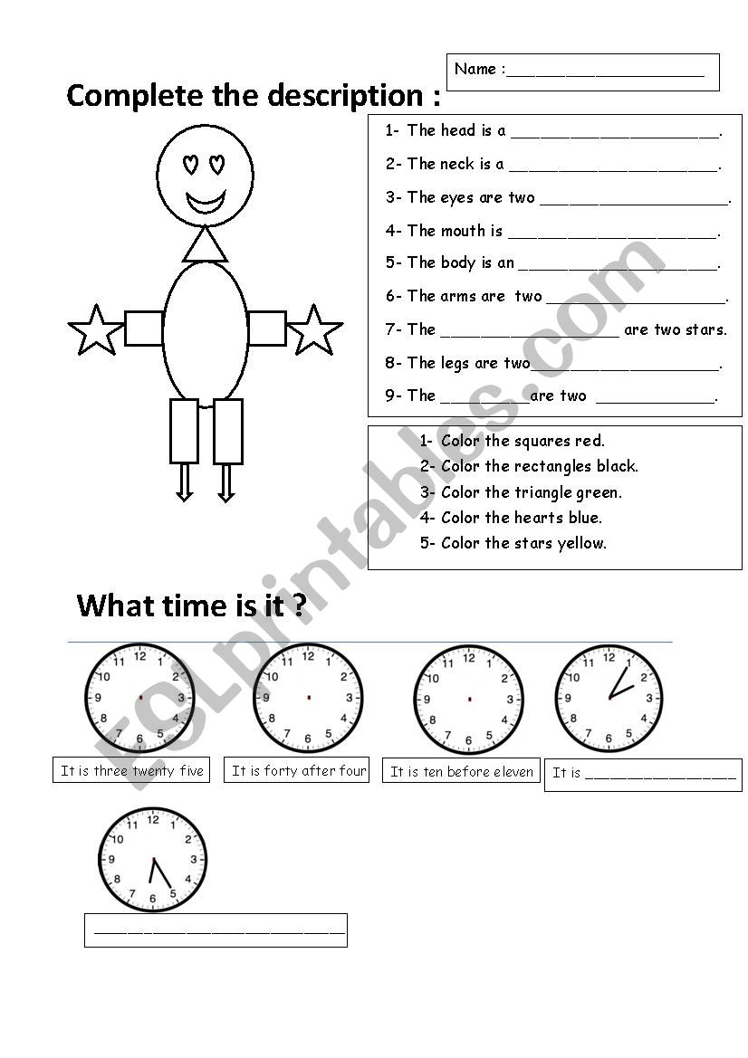Shapes and time worksheet