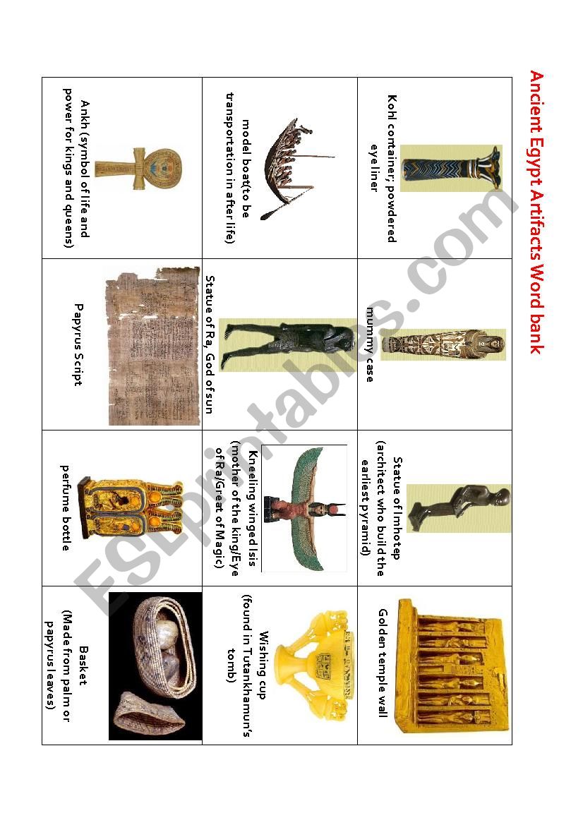 Ancient Egypt Word bank worksheet