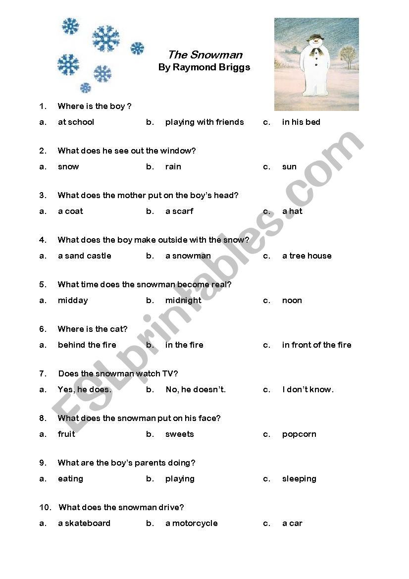 The Snowman Movie worksheet