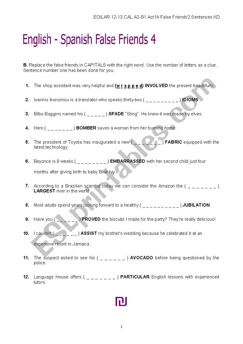 English-Spanish False Friends4.Replacing