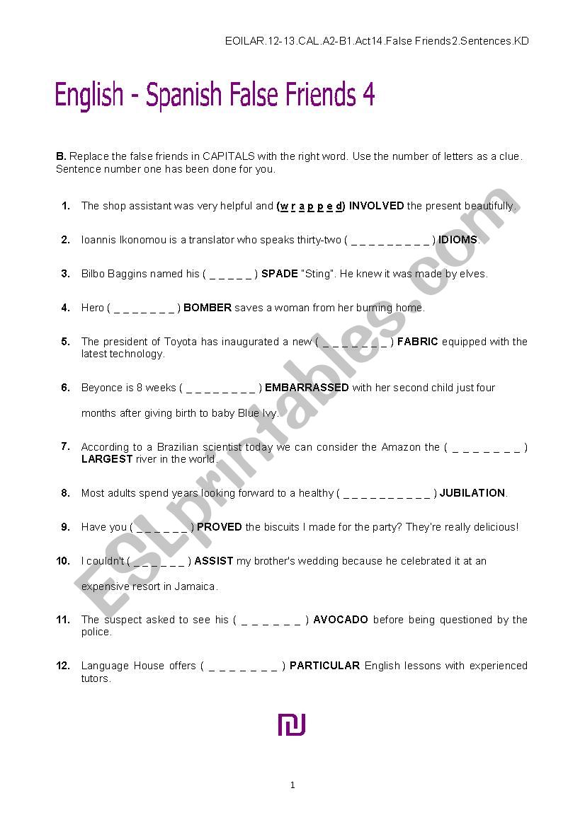 English-Spanish False Friends4.Replacing