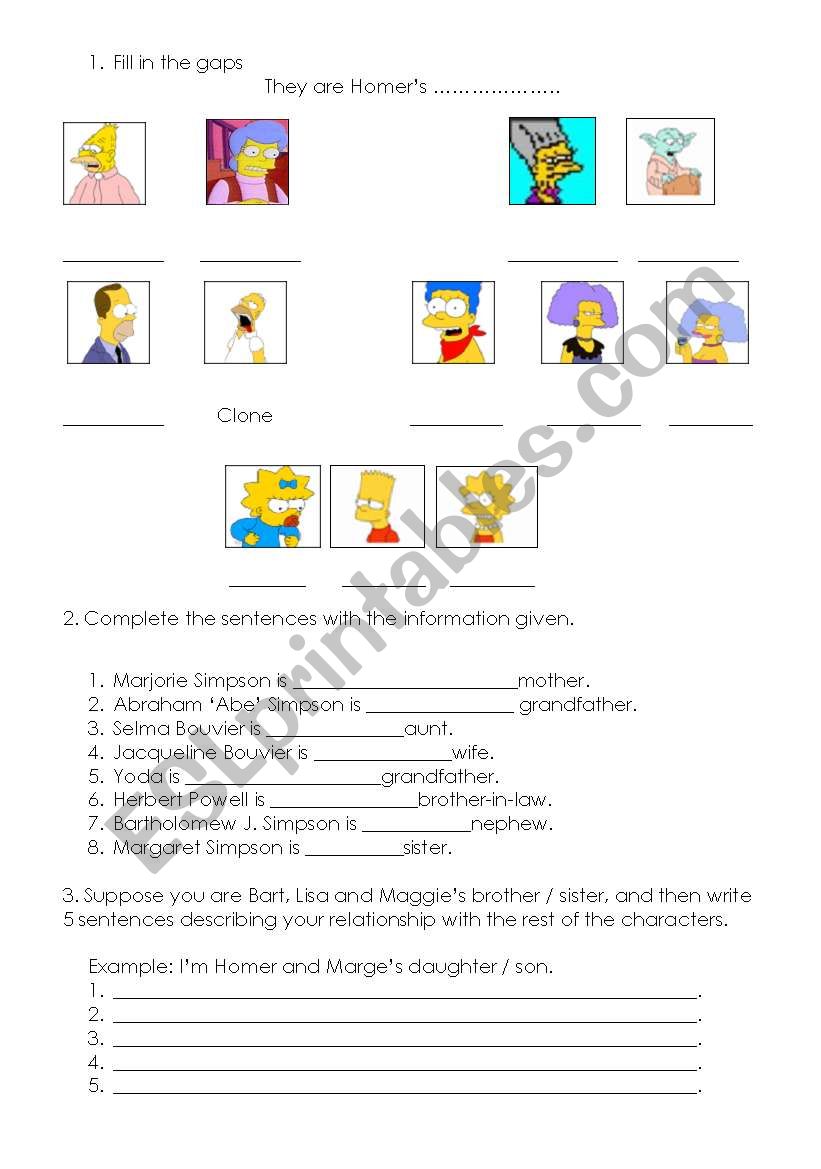 simpsons family tree worksheet