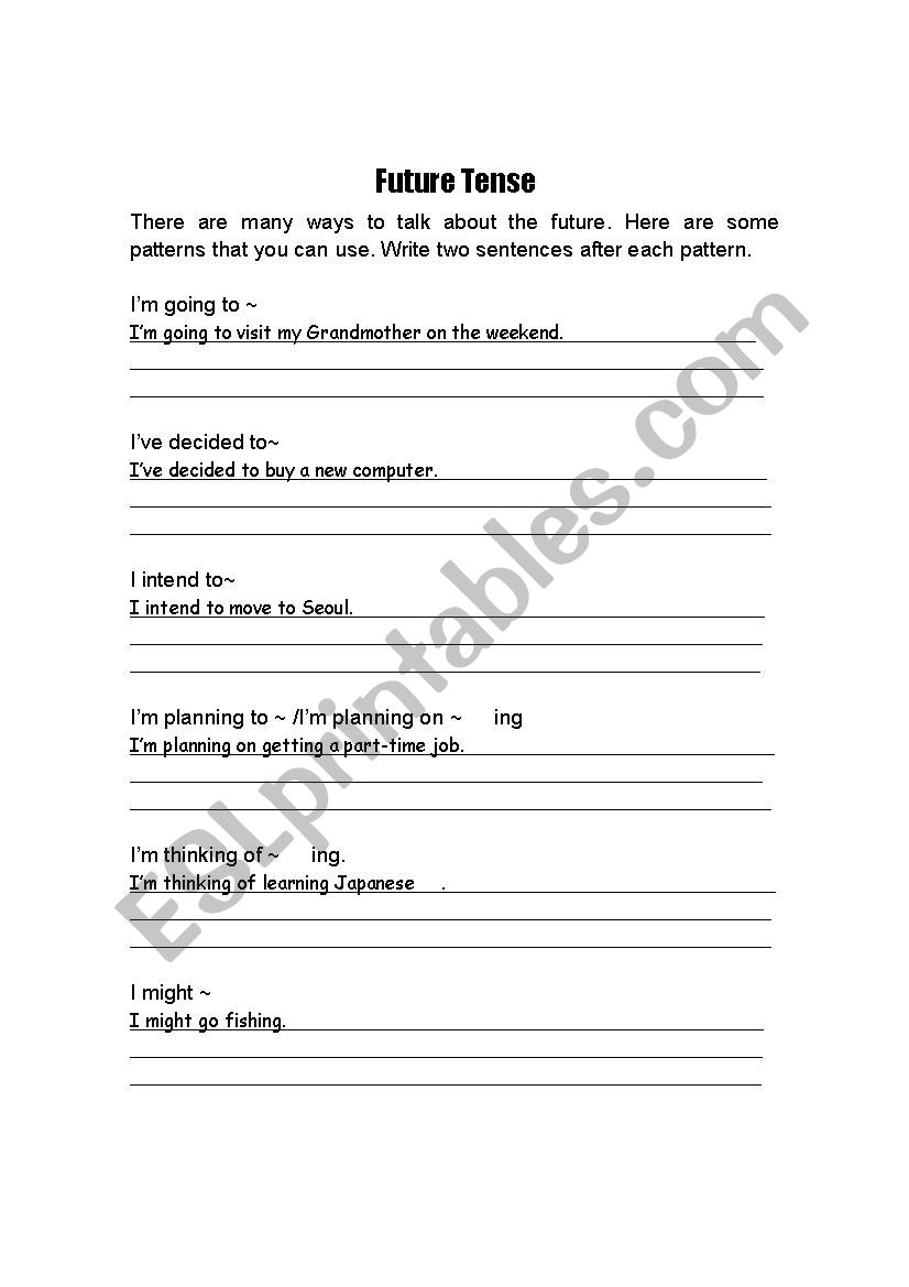 Future tense worksheet