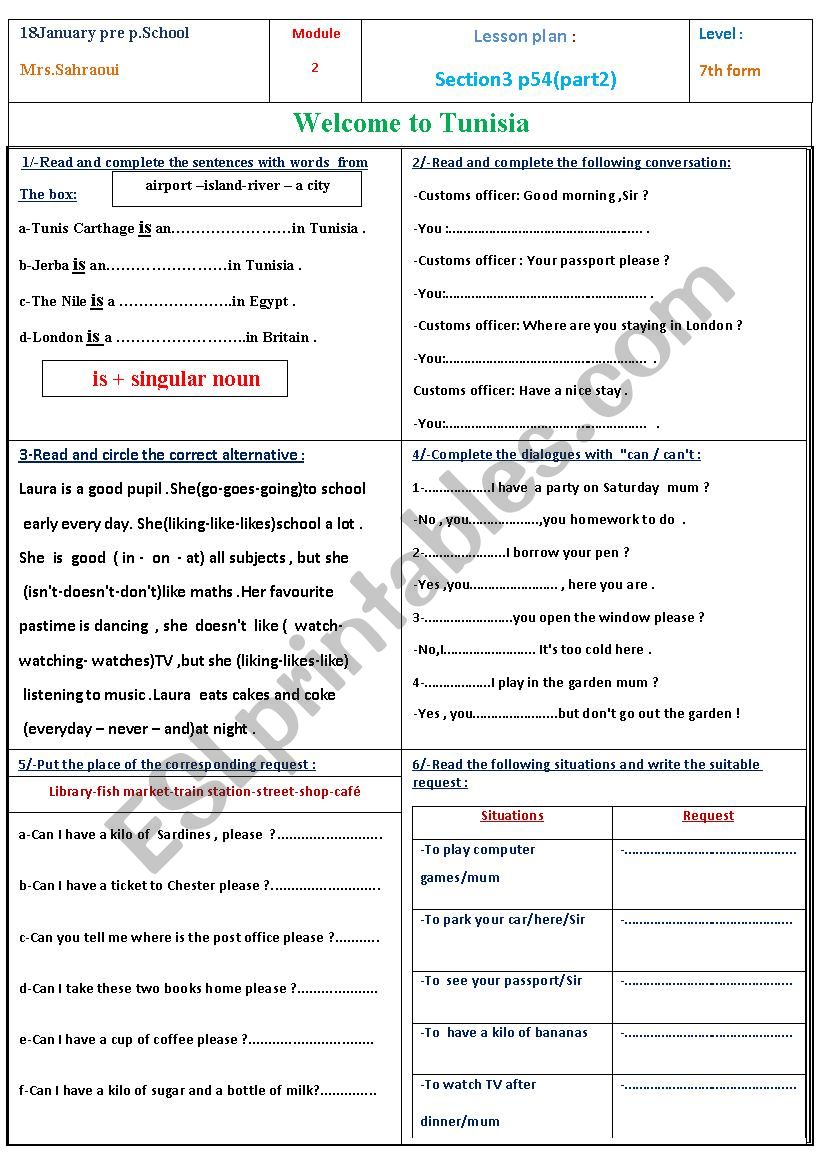 welcome to tunisia part 2 worksheet