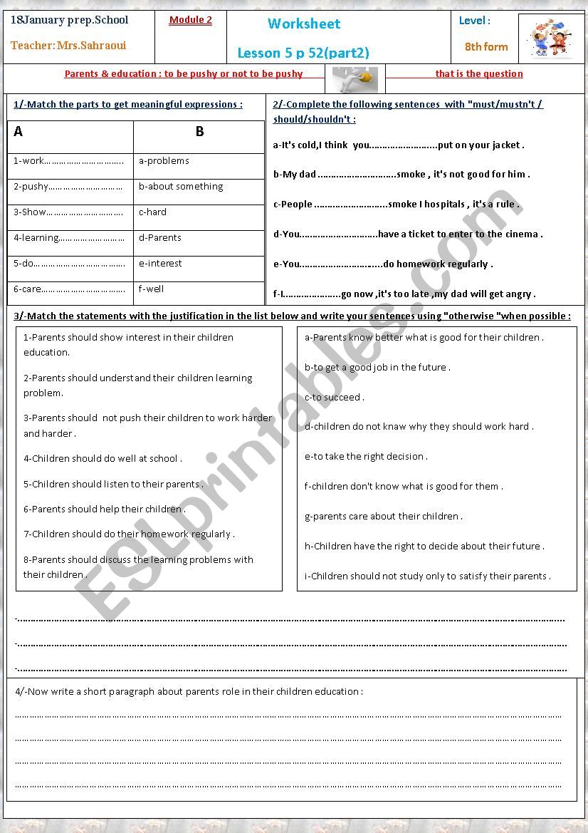 Parents and education(part2) worksheet