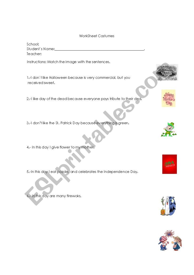 Costumes worksheet worksheet