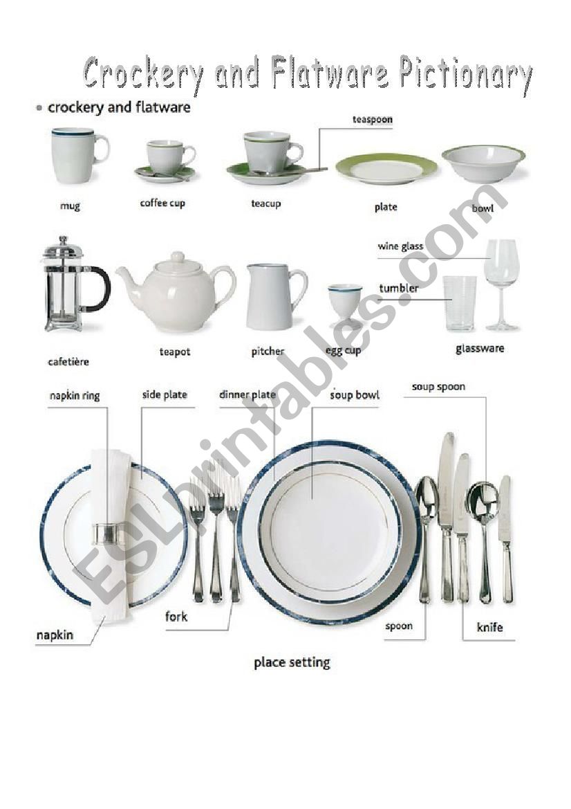 Crockery and Flatware pictionary