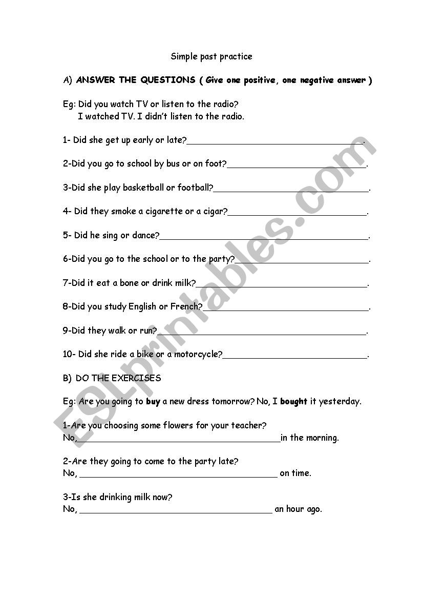 smple past practce worksheet