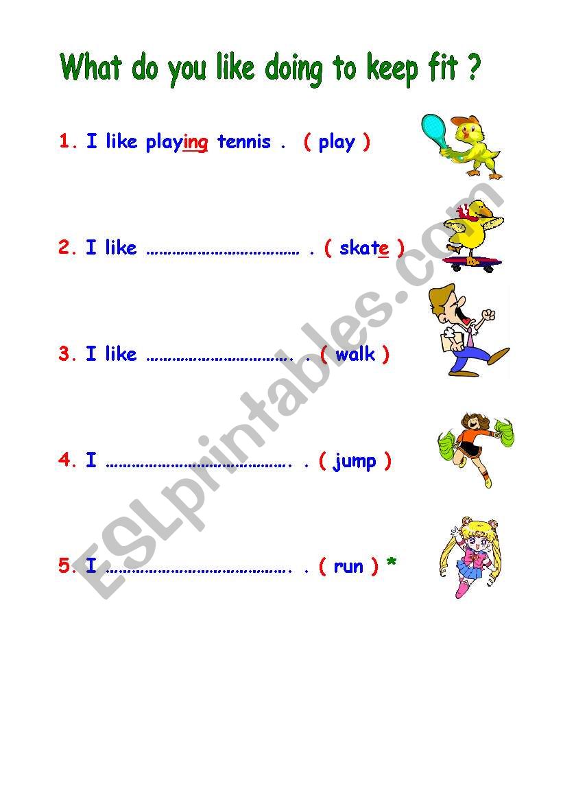 keeping fit worksheet