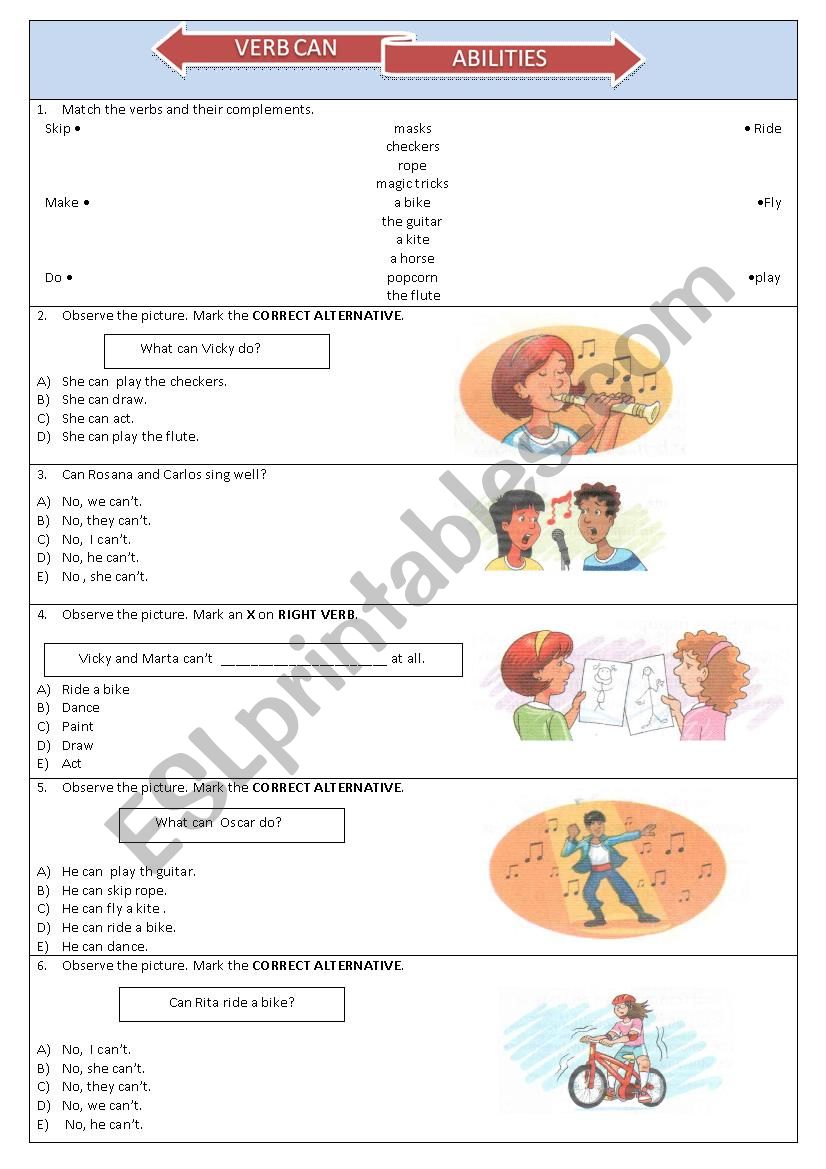 Verb Can worksheet