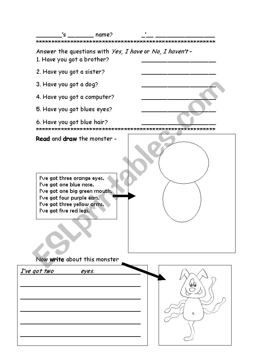 Body Parts worksheet