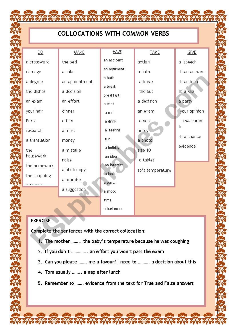 collocations with common verbs