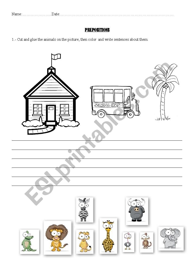 PREPOSITIONS AND ANIMALS worksheet
