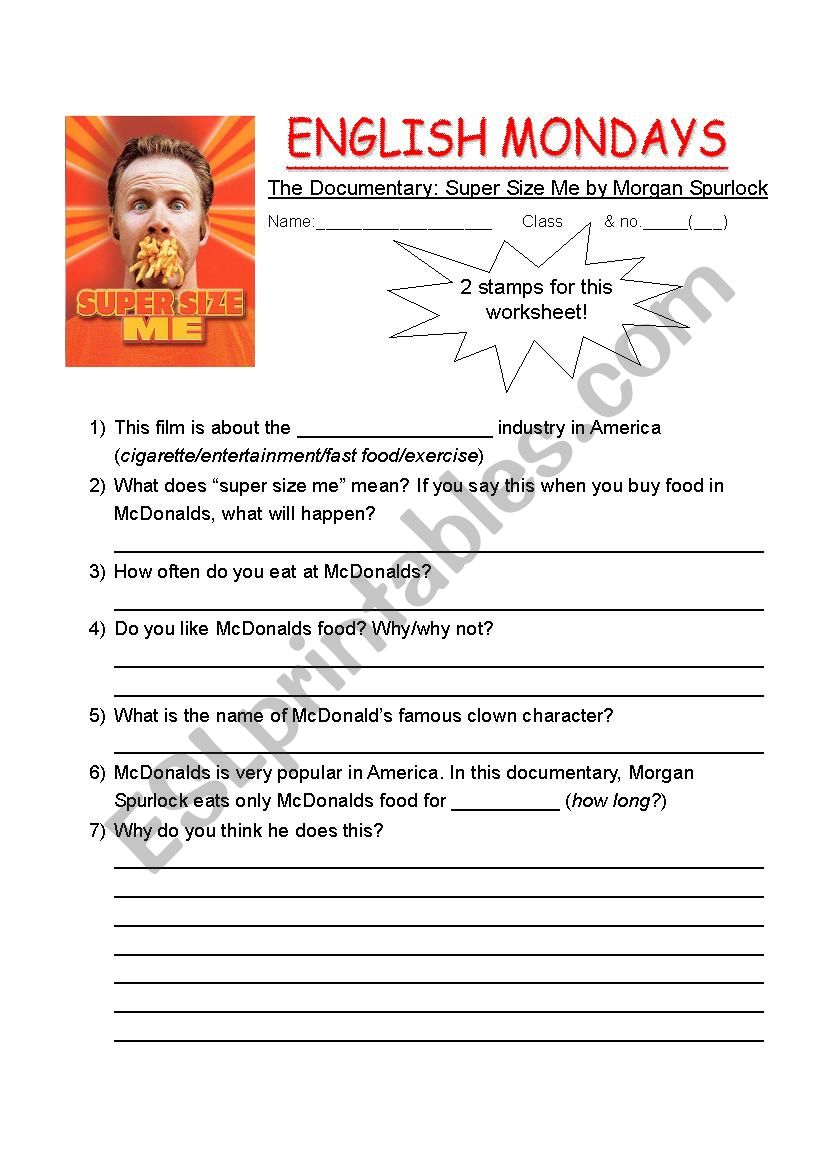 super size me worksheet