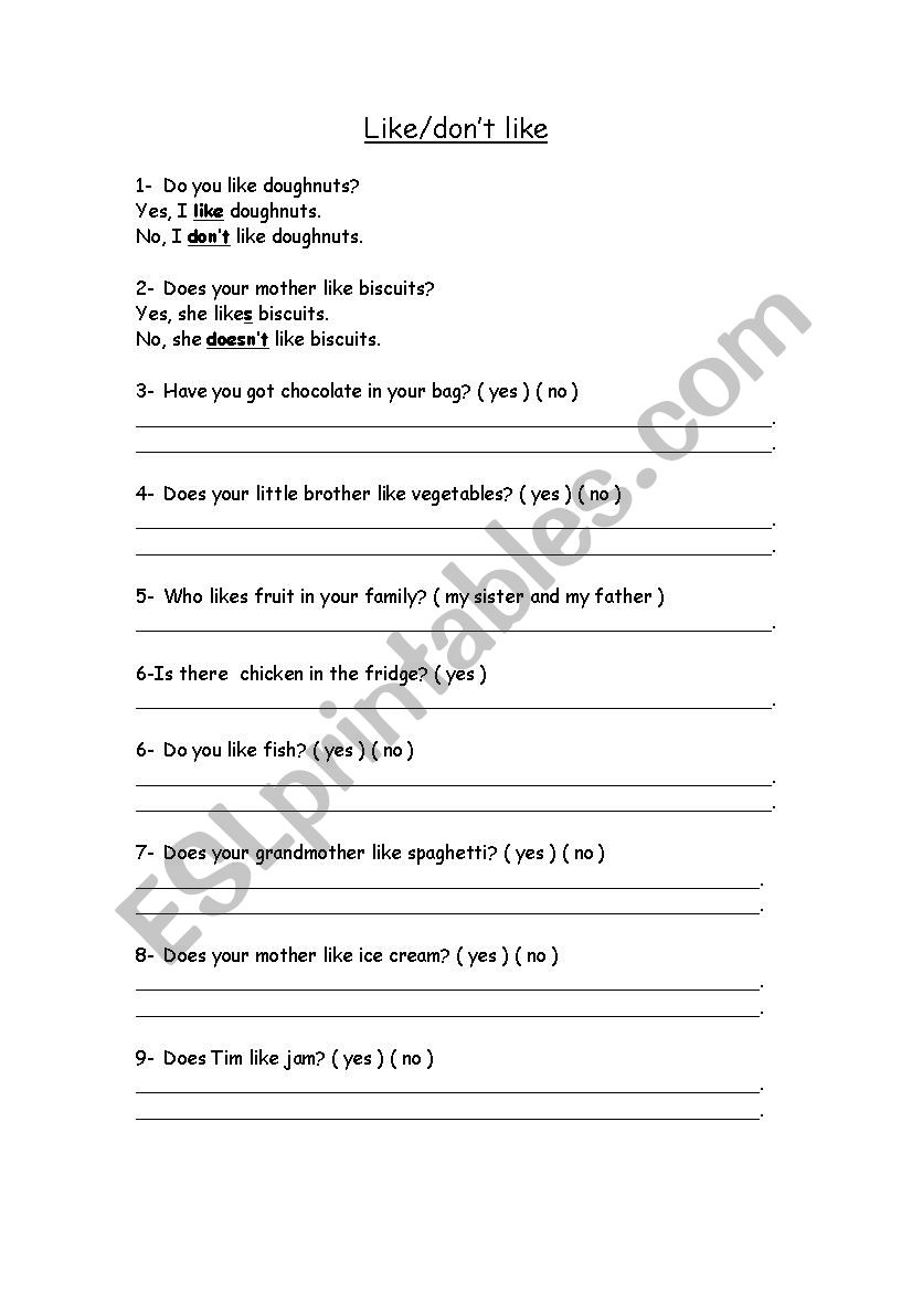 LIKES worksheet