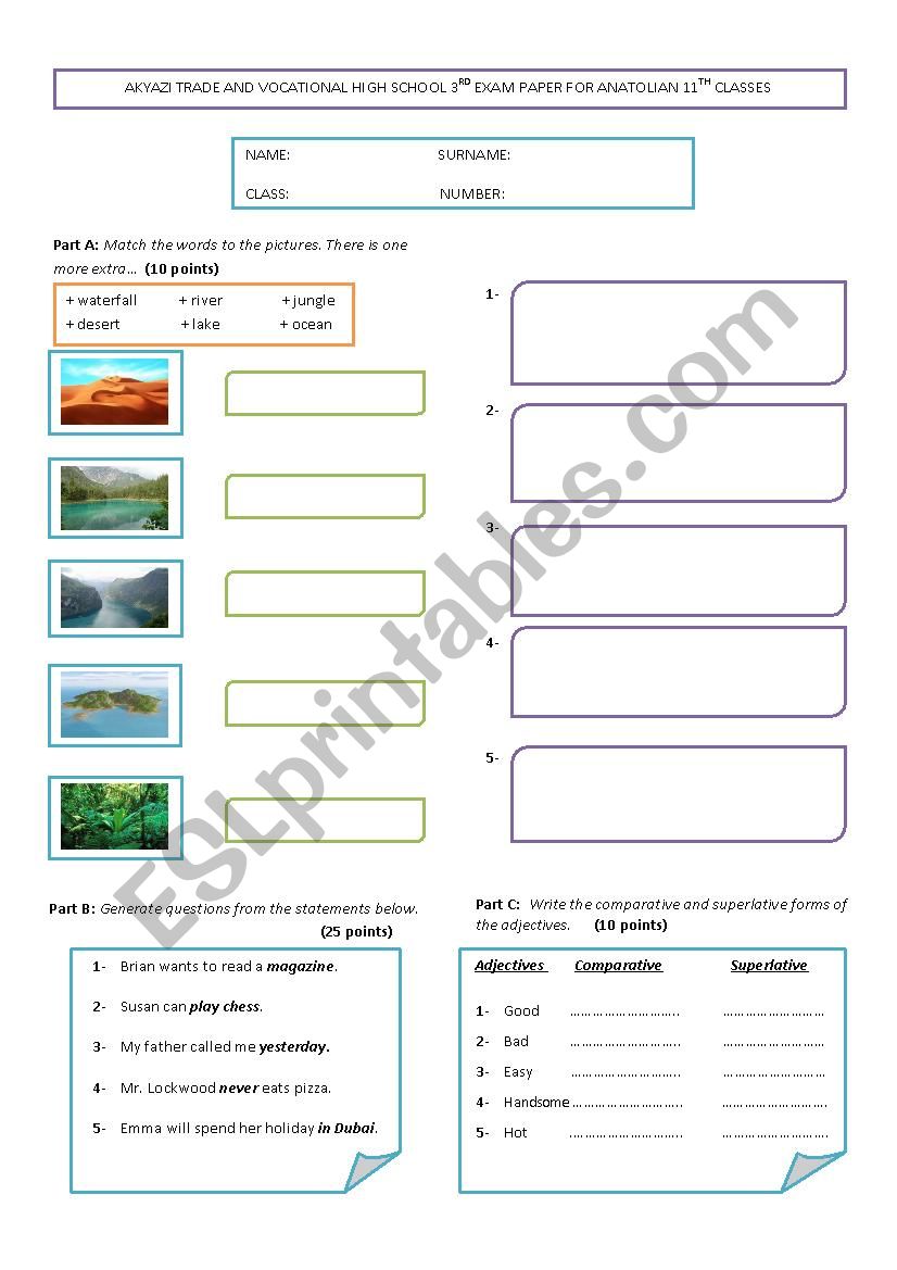 My exam worksheet