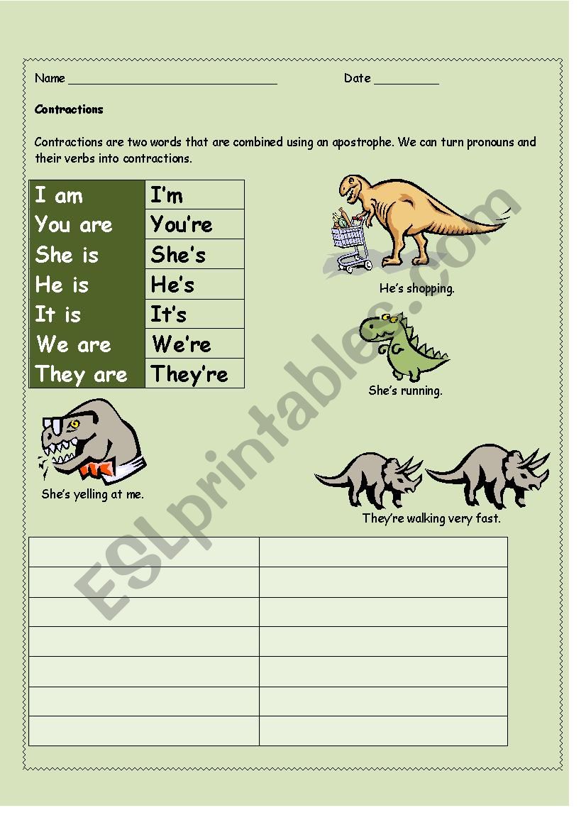 Am/Is/Are Contractions worksheet