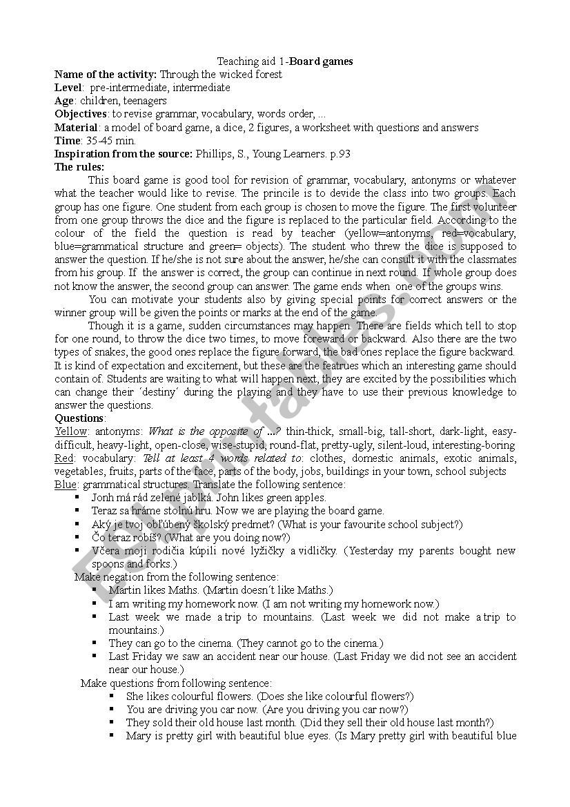 Board game - teaching aids worksheet