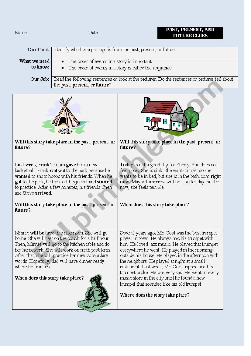 Verb Tense Clue Words worksheet