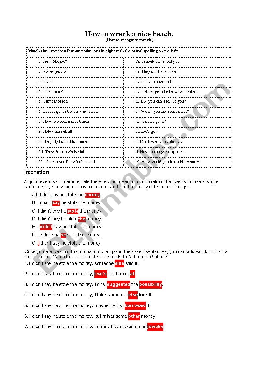How to Recognize Speech worksheet