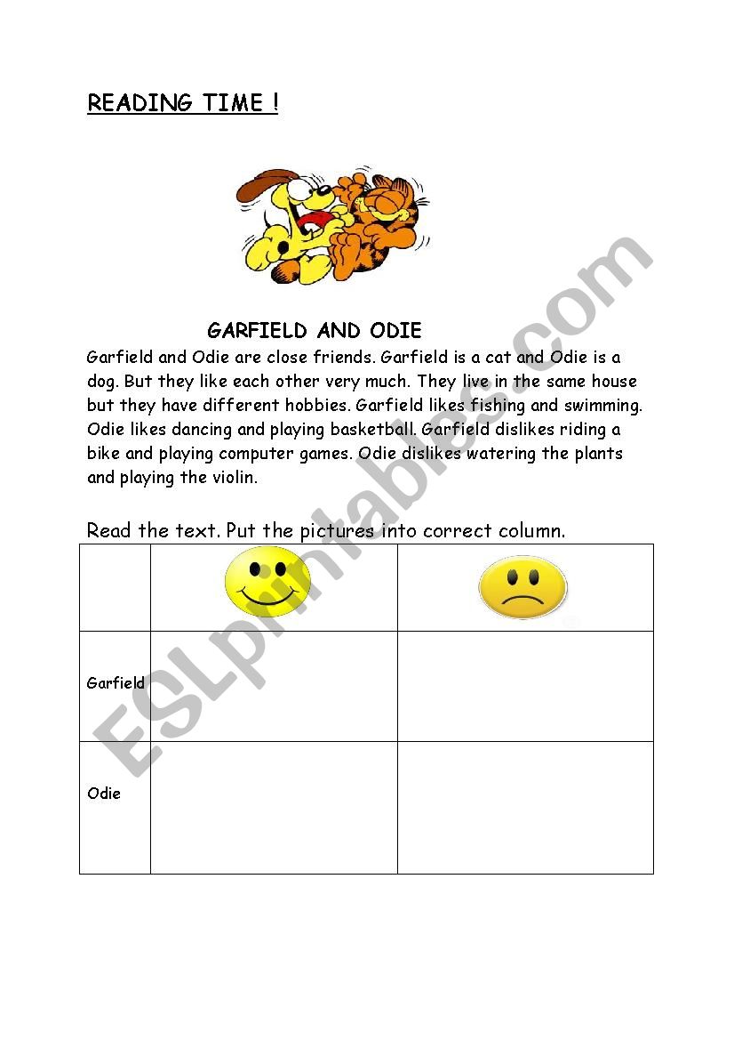 Like/Dislike worksheet