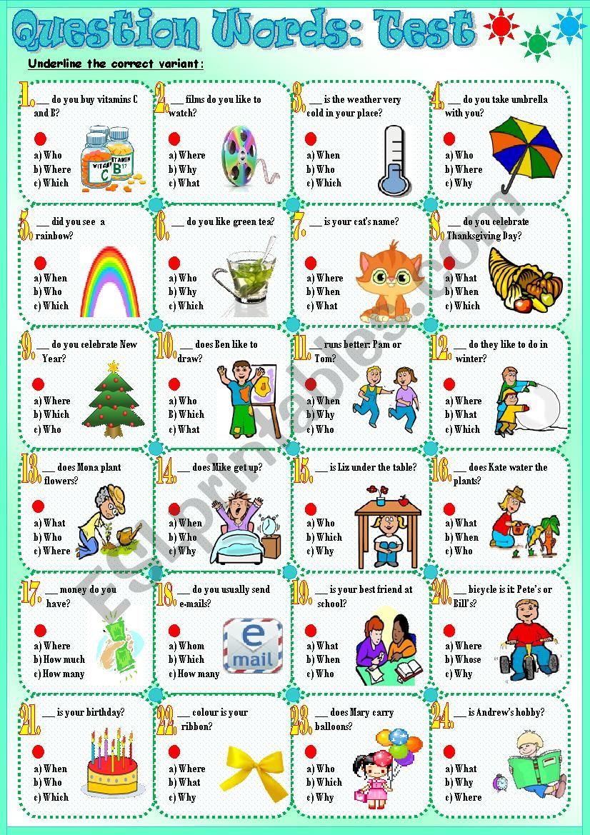 Question Words:Test worksheet