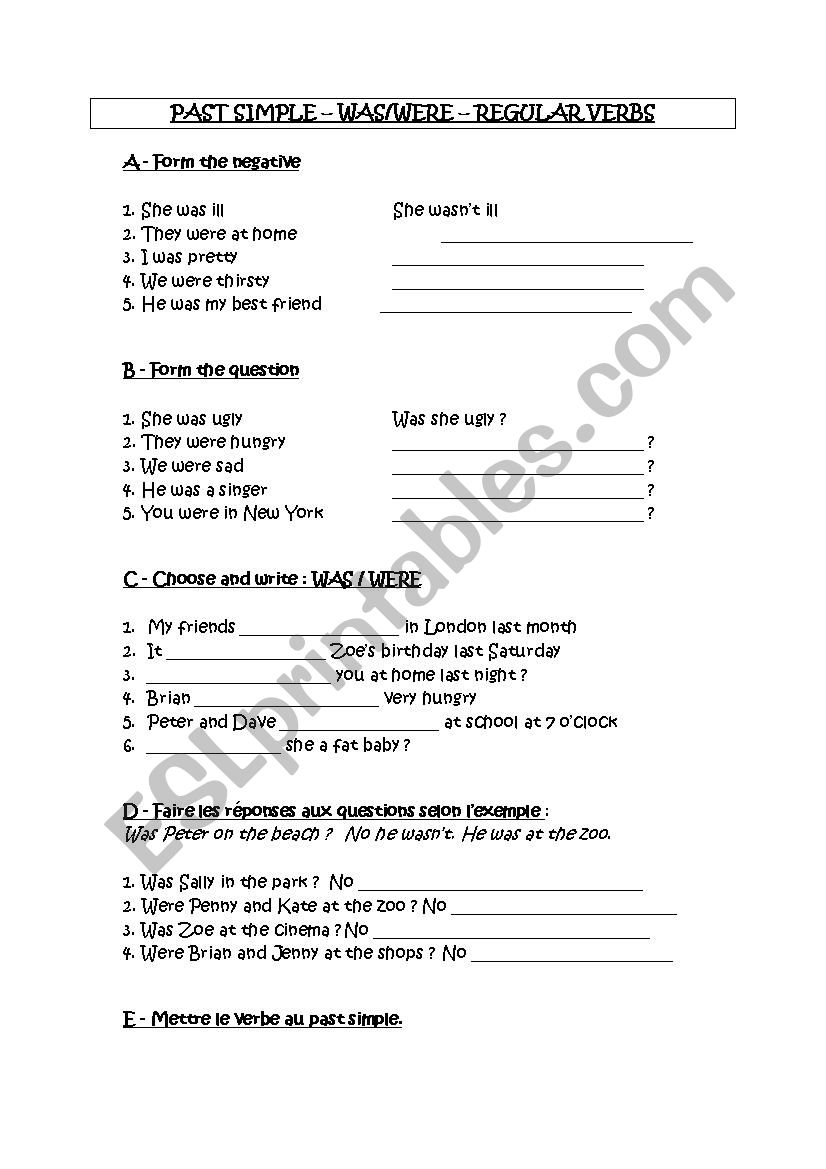 THE PAST SIMPLE worksheet