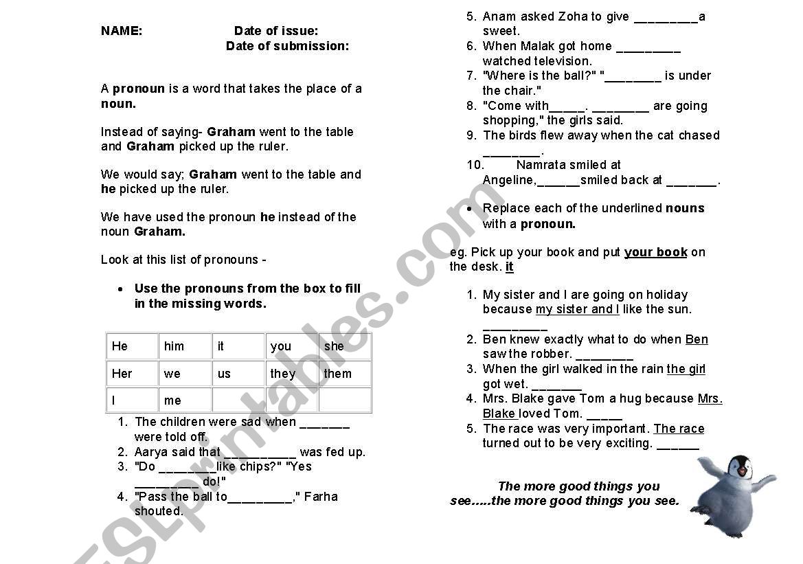 pronoun worksheet