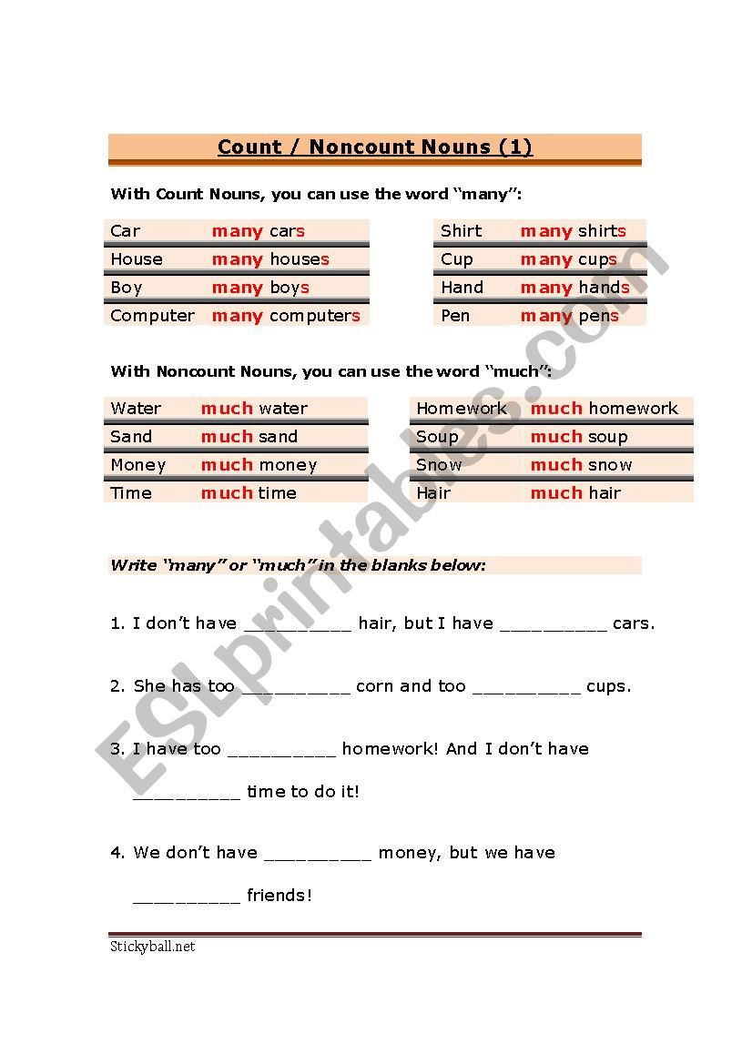 countable and uncountable worksheet